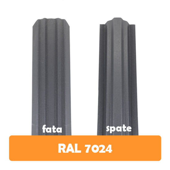 Șipcă metalică zincată vopsită Premium pentru gard, gri RAL 7024 față-spate mat, 0.45 mm 1500 x 100 mm