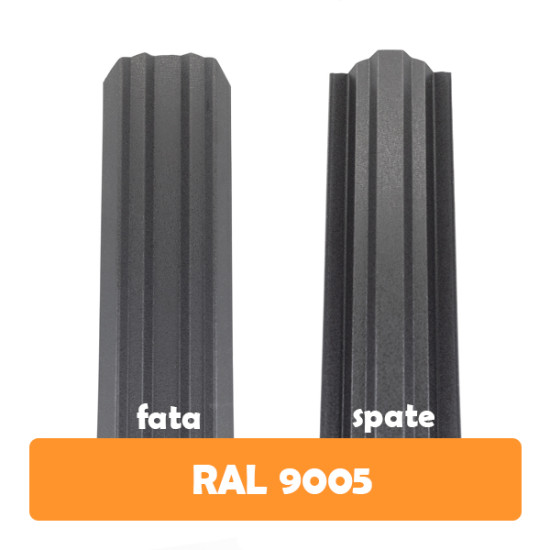 Șipcă metalică zincată vopsită Premium pentru gard, negru RAL 9005 față-spate mat, 0.45 mm 1000 x 100 mm