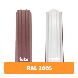 Șipcă metalică zincată vopsită Premium pentru gard, vișiniu RAL 3005 față mat spate grund, 0.50 mm 1000 x 100 mm