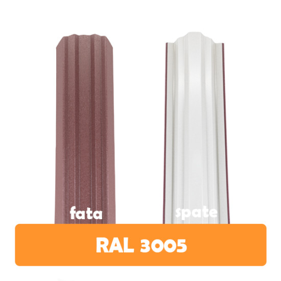 Șipcă metalică zincată vopsită Premium pentru gard, vișiniu RAL 3005 față mat spate grund, 0.50 mm 2000 x 100 mm
