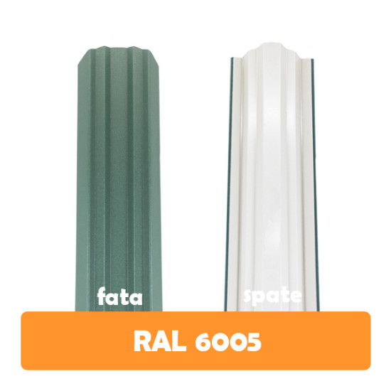 Șipcă metalică zincată vopsită Premium pentru gard, verde RAL 6005 față mat spate grund, 0.50 mm 1300 x 100 mm