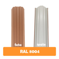 Șipcă metalică zincată vopsită Premium pentru gard, cărămiziu RAL 8004 față mat spate grund, 0.50 mm 1000 x 100 mm