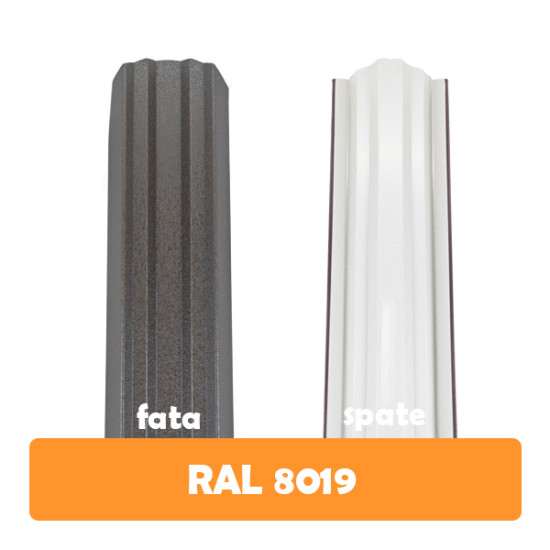 Șipcă metalică zincată vopsită Premium pentru gard, maro închis RAL 8019 față mat spate grund, 0.50 mm 1700 x 100 mm