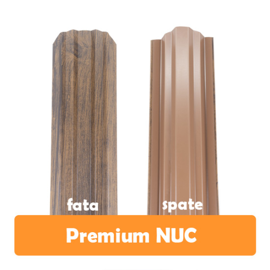 Șipcă metalică zincată Premium pentru gard, imitație lemn nuc față lucios spate, 0.50 mm 1000 x 100 mm
