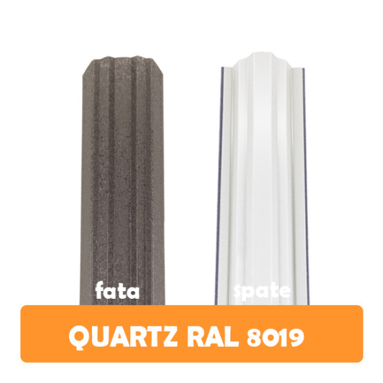 Șipcă metalică zincată vopsită Premium pentru gard, maro închis RAL 8019 față supermat spate grund, 0.50 mm 1700 x 100 mm